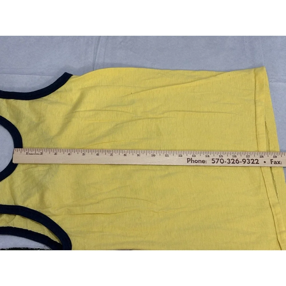 Vintage Yellow Tank Top with Black Trim and 'Macho Man' Graphic